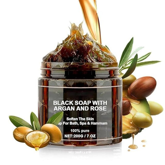 Black Soap with Argan & Rose – Deep Cleansing Hammam Spa Body Soap pack of 2
